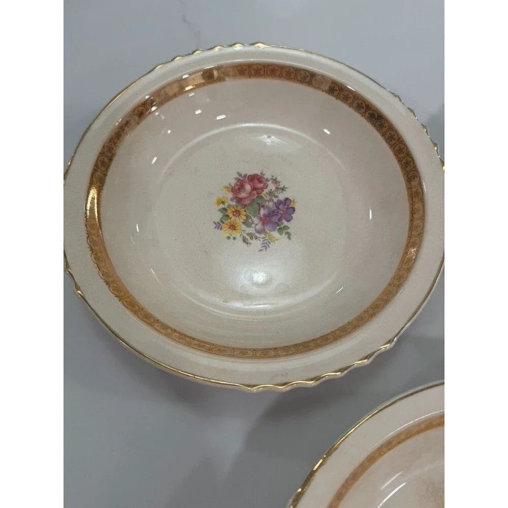 5 Piece Vintage American Limoges Janis R132 22k Gold Serving Bowl,  Plate-3 bowl